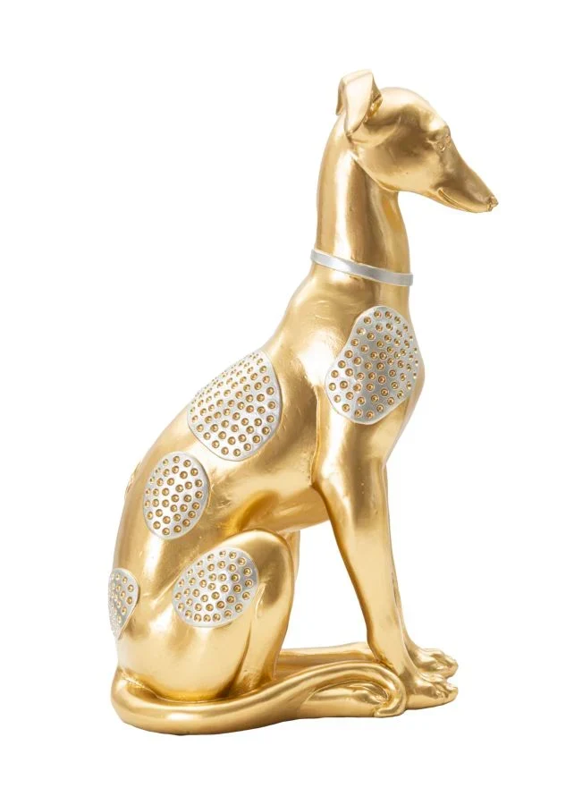 Sculpture de chien assis doré (décoration moderne)