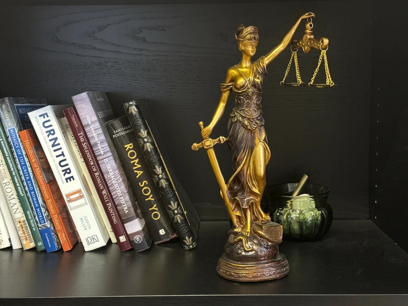 Sculpture de Dame Justice – Symbole de Loi et d’Équité (Laiton Patiné Noir)