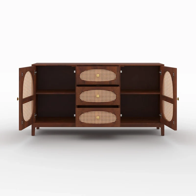 Buffet Lanka en bois de manguier et cannage
