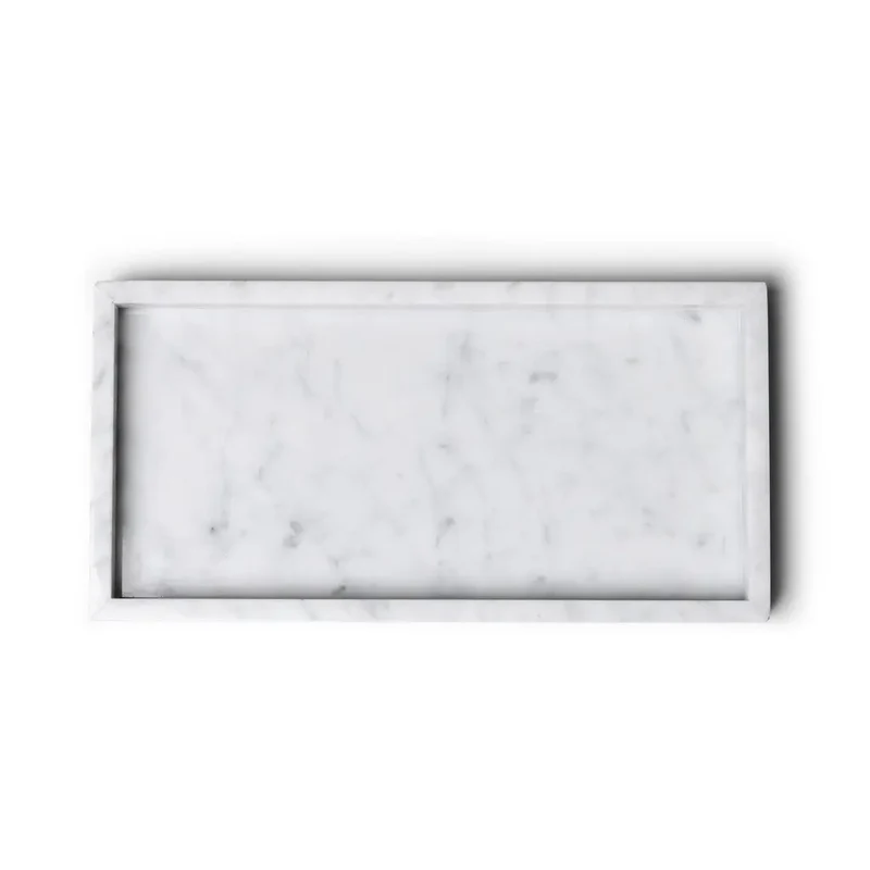 Plateau Rectangulaire en Marbre avec Bords (Blanc)