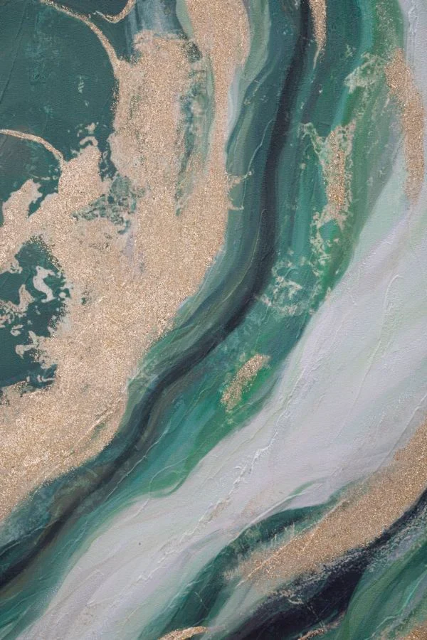 Peinture sur toile en marbre vert et doré