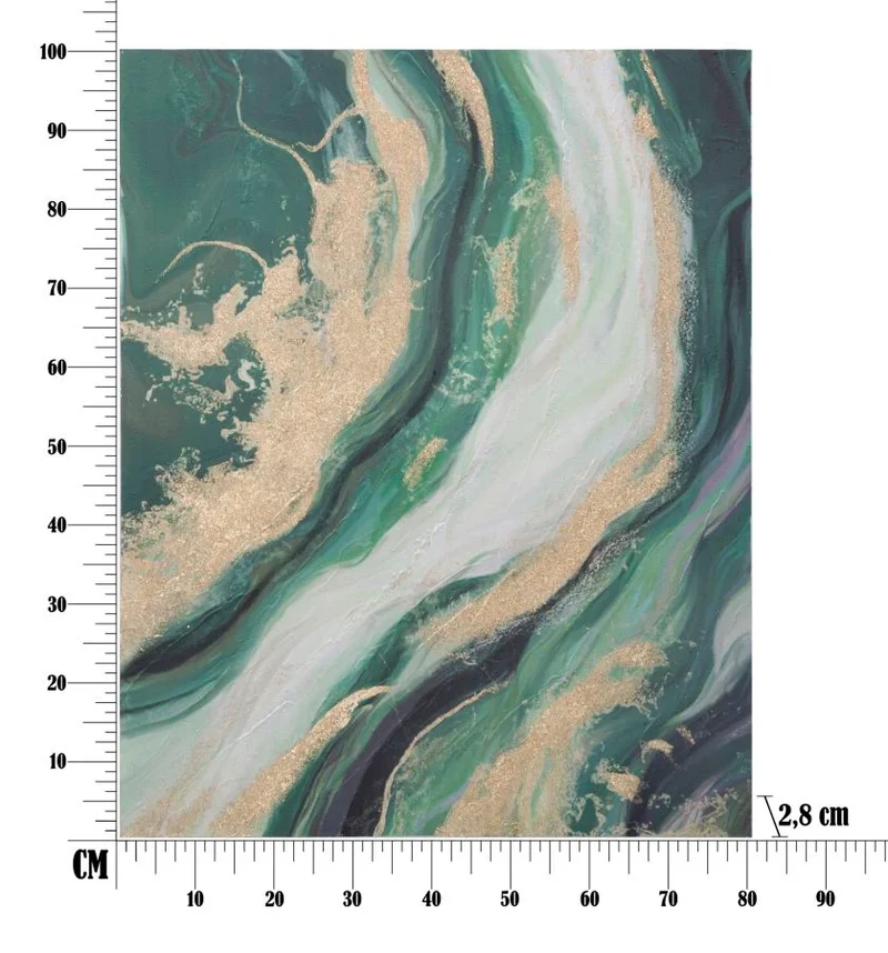 Peinture sur toile en marbre vert et doré