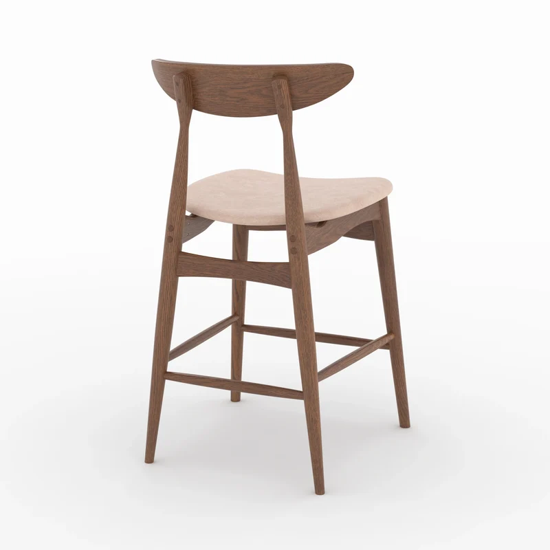 Lot de 2 chaises pour ilot central Josette 63,5 cm en tissu beige et bois d'hévéa foncé