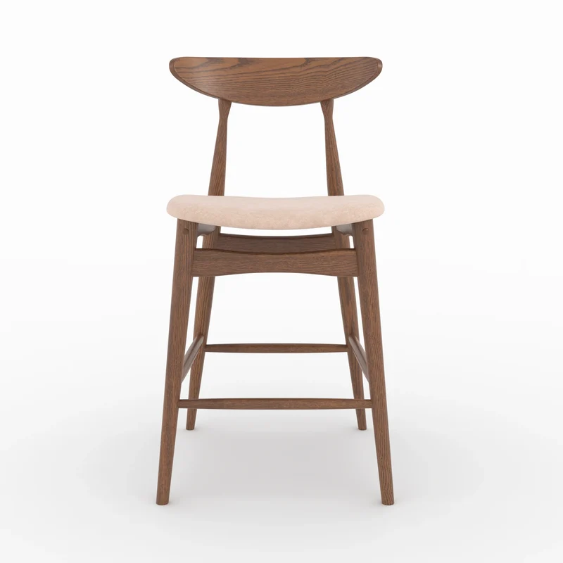 Lot de 2 chaises pour ilot central Josette 63,5 cm en tissu beige et bois d'hévéa foncé