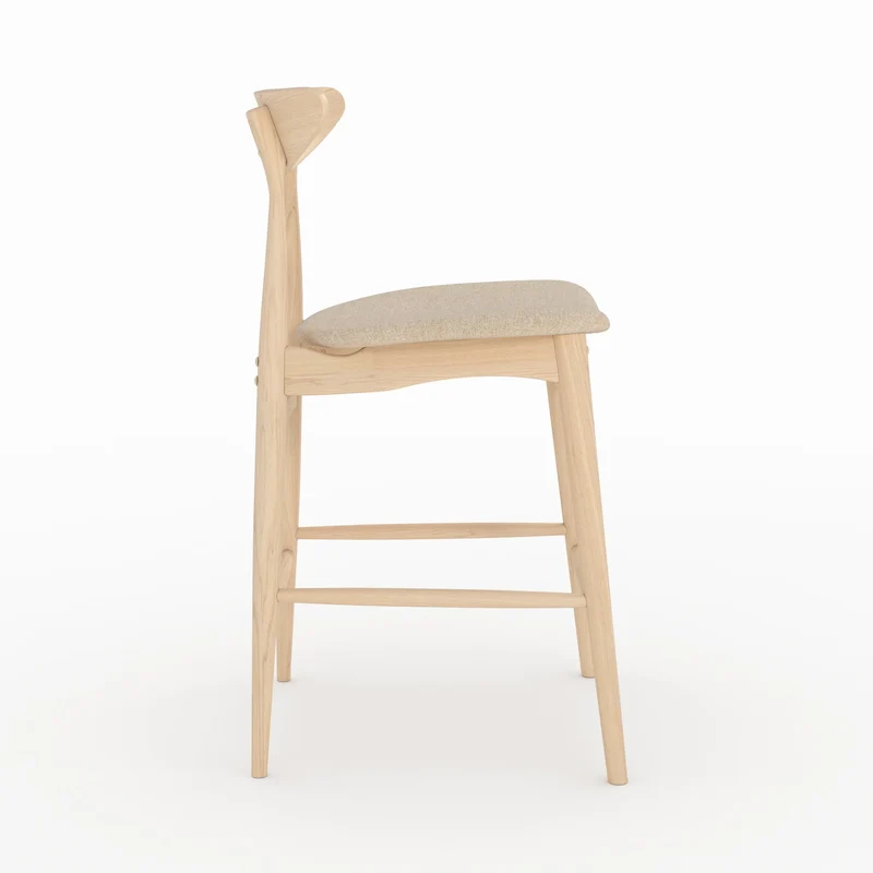 Lot de 2 chaises pour ilot central Josette 63,5 cm en tissu beige et bois d'hévéa clair