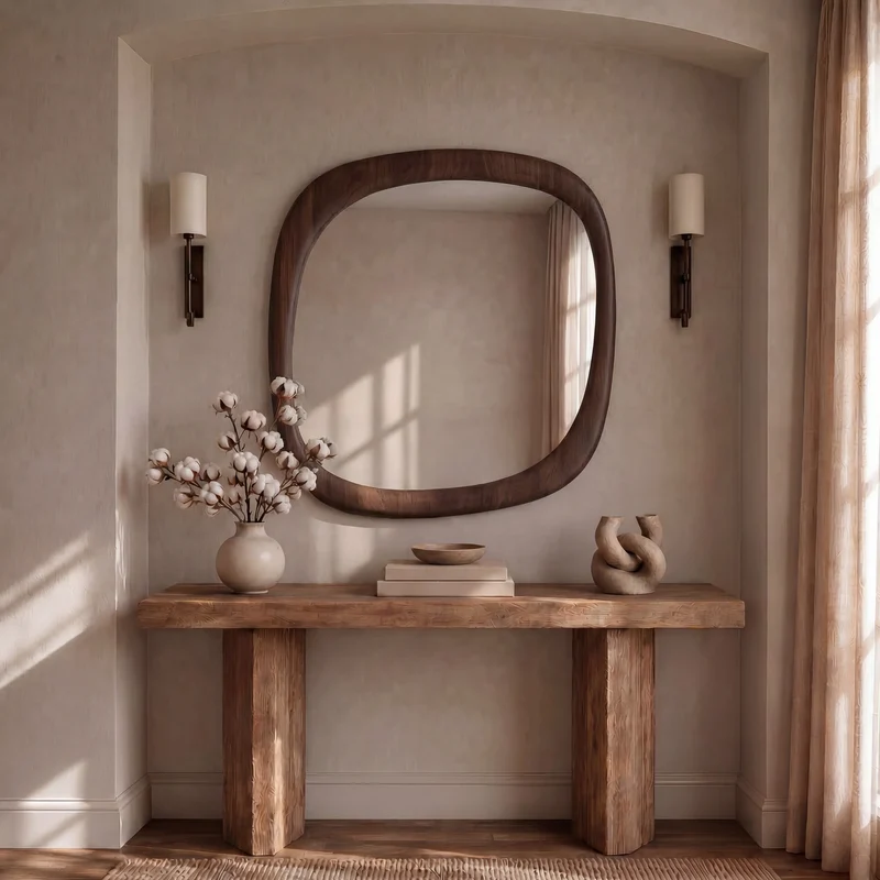 Miroir carré Yoko en placage noyer, 120 x 120 cm