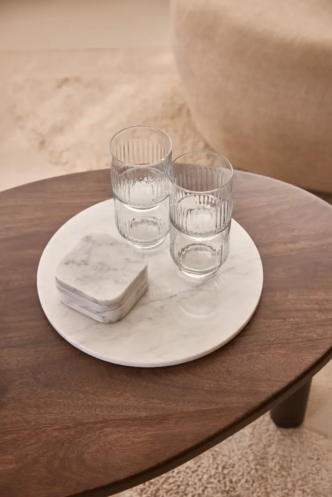 Plateau Rond en Marbre (Blanc)