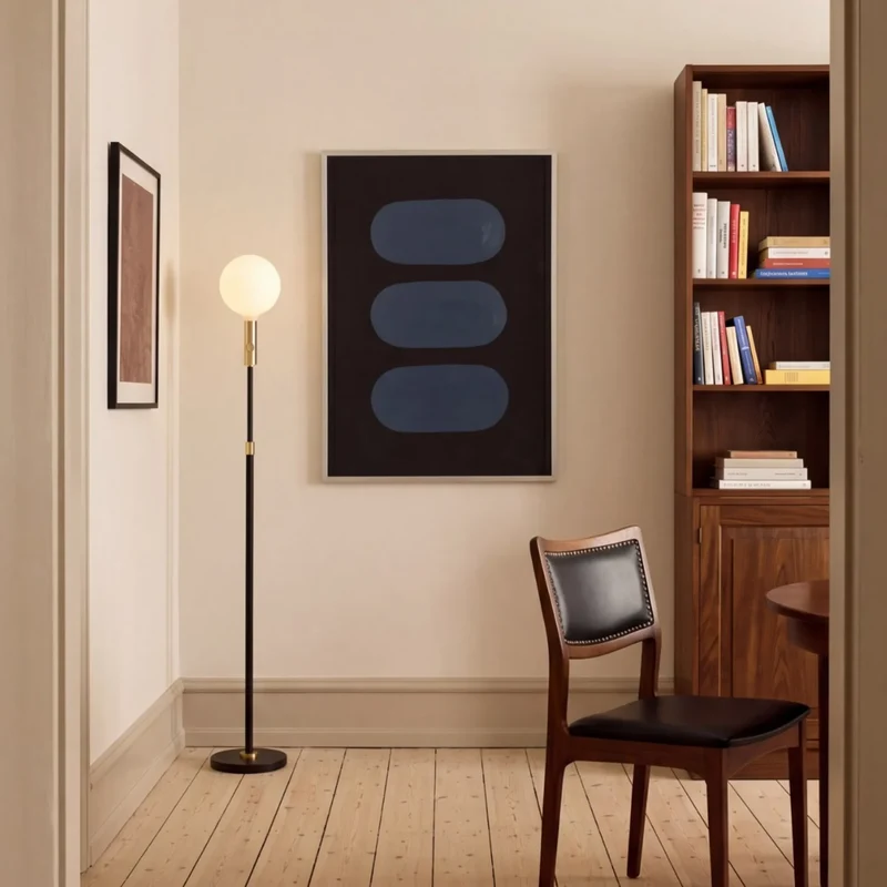 Poise Adjustable Floor Lamp in Brass + Sphere V