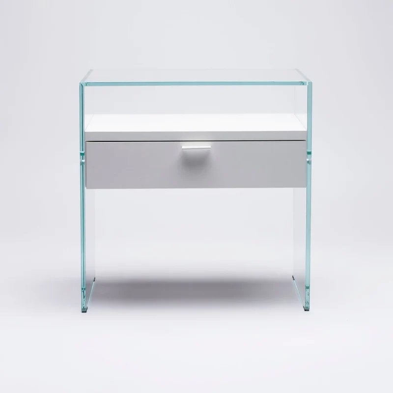 Table de Chevet Zen 5 Comodino | Verre trempé et tiroir bois