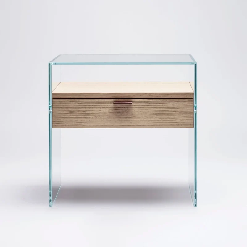 Table de Chevet Zen 5 Comodino | Verre trempé et tiroir bois