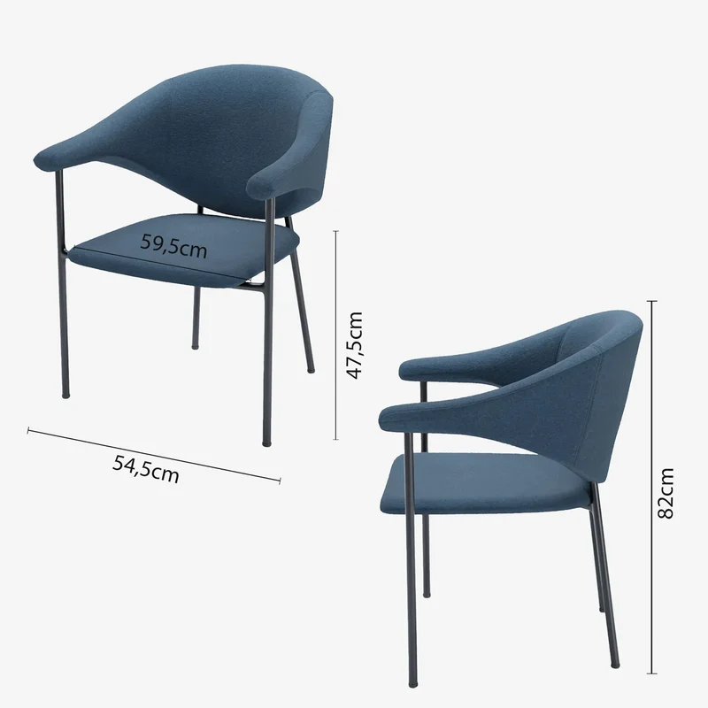 Lot de 2 chaises avec accoudoir design en velours bleu Jeanne