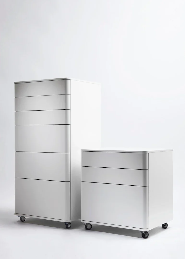 Grand Caisson Cosimo | 6 Tiroirs Push/Pull sur Roulettes | Laqué Blanc Mat