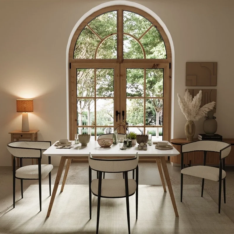 Chaise de salle manger design dossier arrondi bouclette blanche Aurore