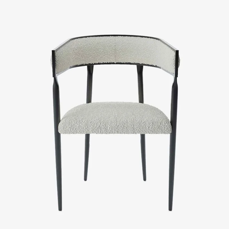 Chaise de salle manger design dossier arrondi bouclette blanche Aurore