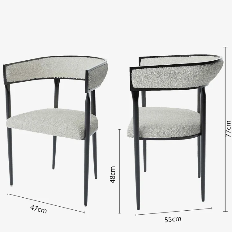 Chaise de salle manger design dossier arrondi bouclette blanche Aurore