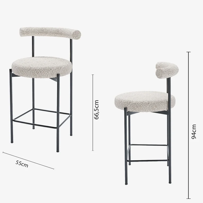 Lot de 2 chaises de bar bouclette grise et blanche Charlotte