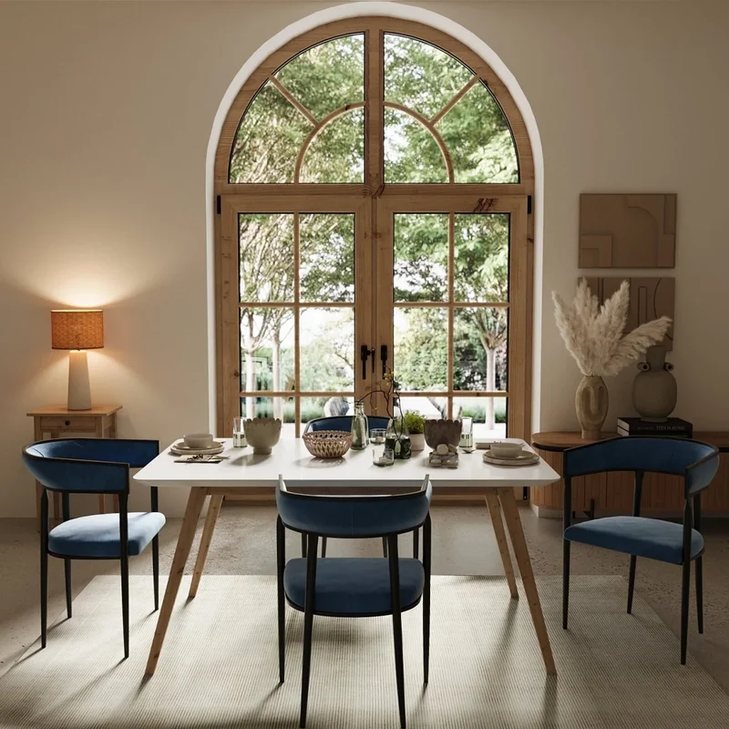 Chaise de salle manger design dossier arrondi velours bleu marine Aurore