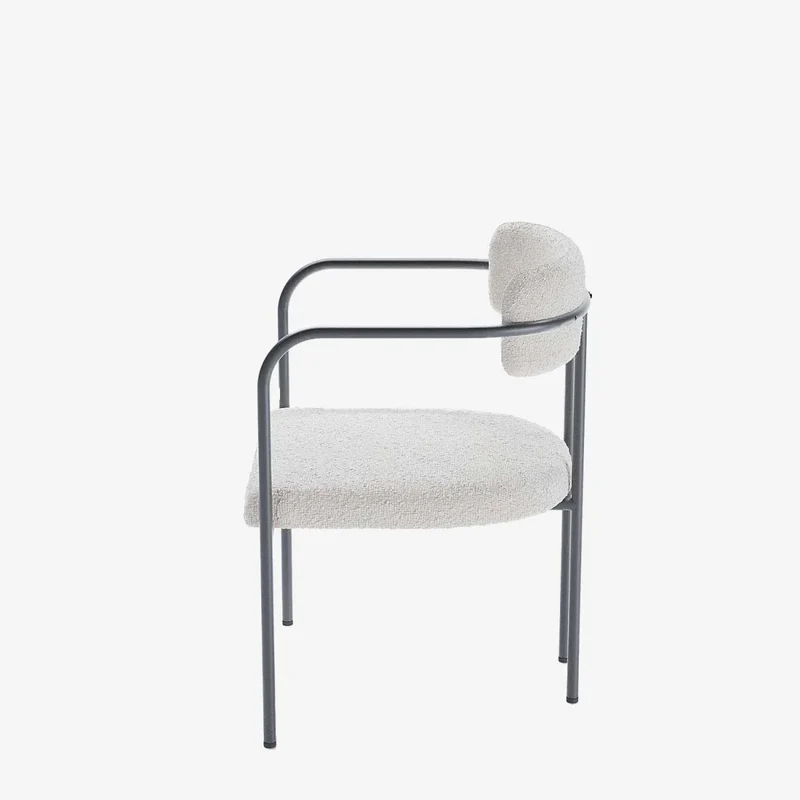 Chaise de salle manger tapiss e avec accoudoirs bouclette blanche Barbara
