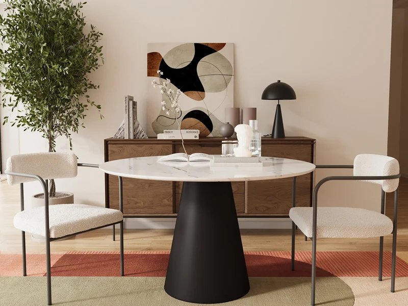 Chaise de salle manger tapiss e avec accoudoirs, bouclette gris-cr me Barbara