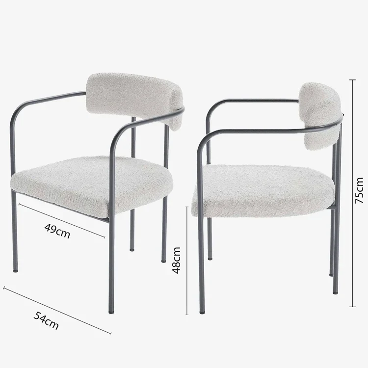 Chaise de salle manger tapiss e avec accoudoirs, bouclette gris-cr me Barbara