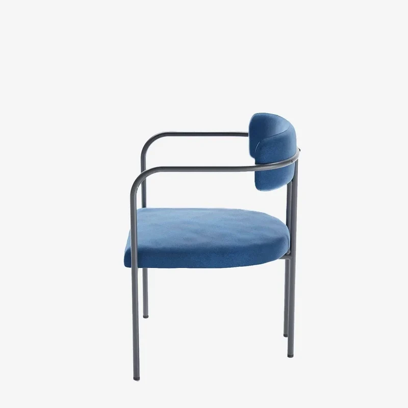 Chaise de salle manger tapiss e avec accoudoirs, velours bleu, Barbara