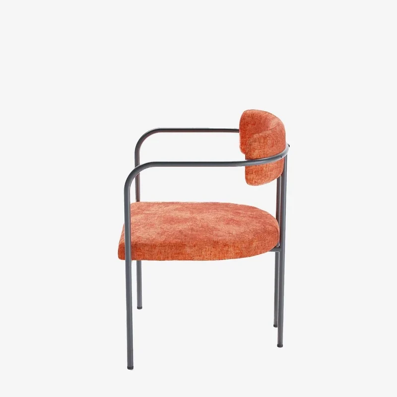 Chaise de salle manger tapiss e avec accoudoirs, velours ocre, Barbara