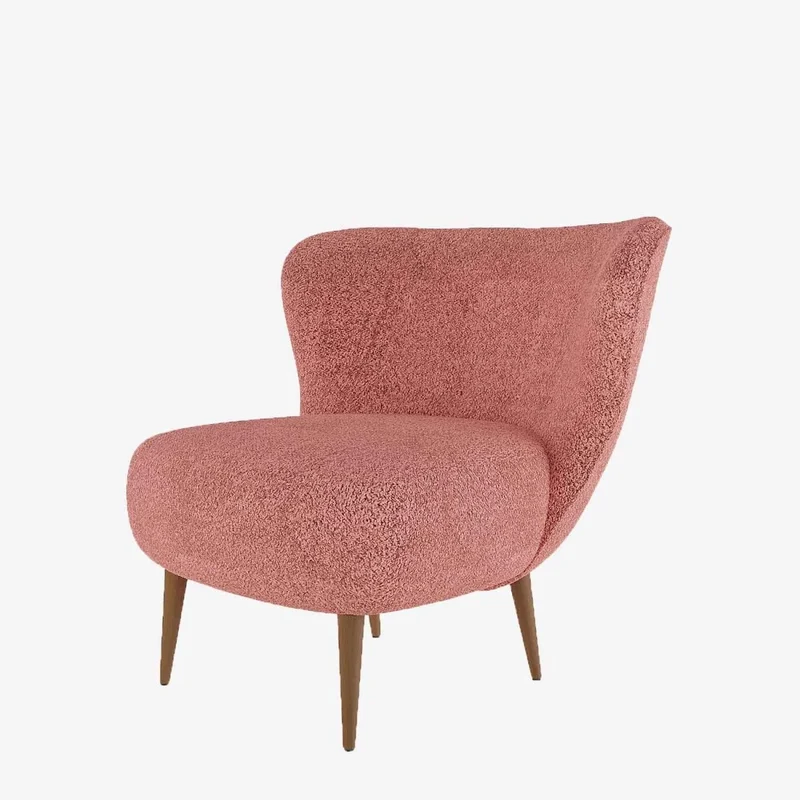 Fauteuil en tissu bouclette rose et bois