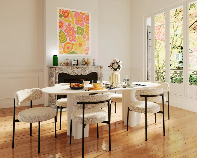 Lot de 2 chaises de salle manger design moderne, bouclette grise et blanche Julia