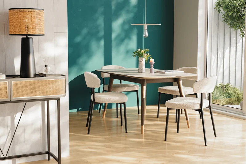Lot de 2 chaises de salle manger en tissu bouclette blanche & m tal noir Mona