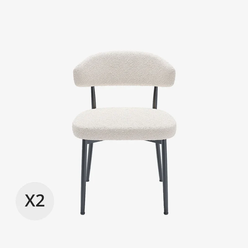 Lot de 2 chaises de salle manger en tissu bouclette blanche & m tal noir Mona