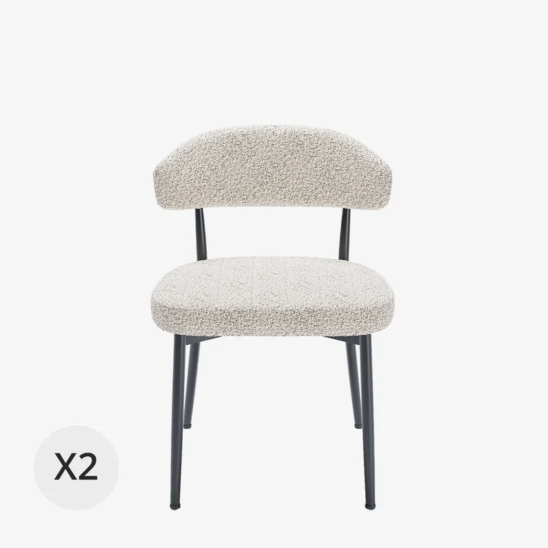 Lot de 2 chaises de salle manger en tissu bouclette gris et blanc & m tal noir Mona