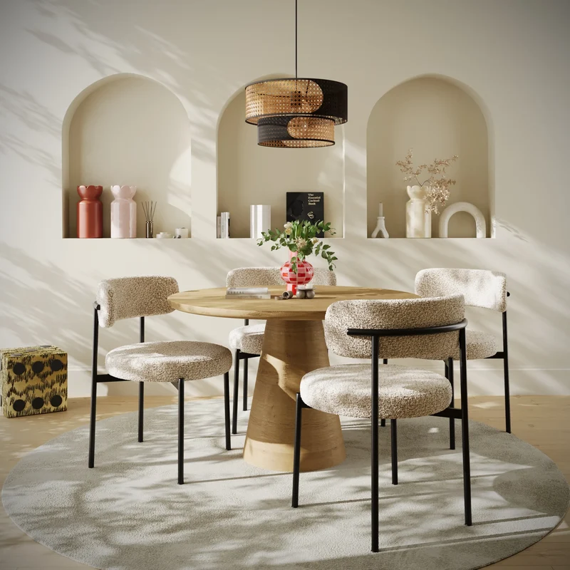 Lot de 2 chaises de table bouclette grise et blanche Scarlett