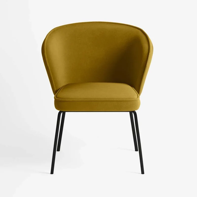 Chaise en velours jaune moutarde