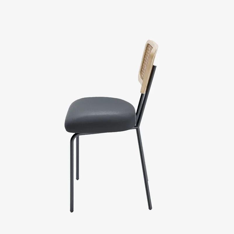 Lot de 2 chaises dossier rotin coussin velours noir Sofia