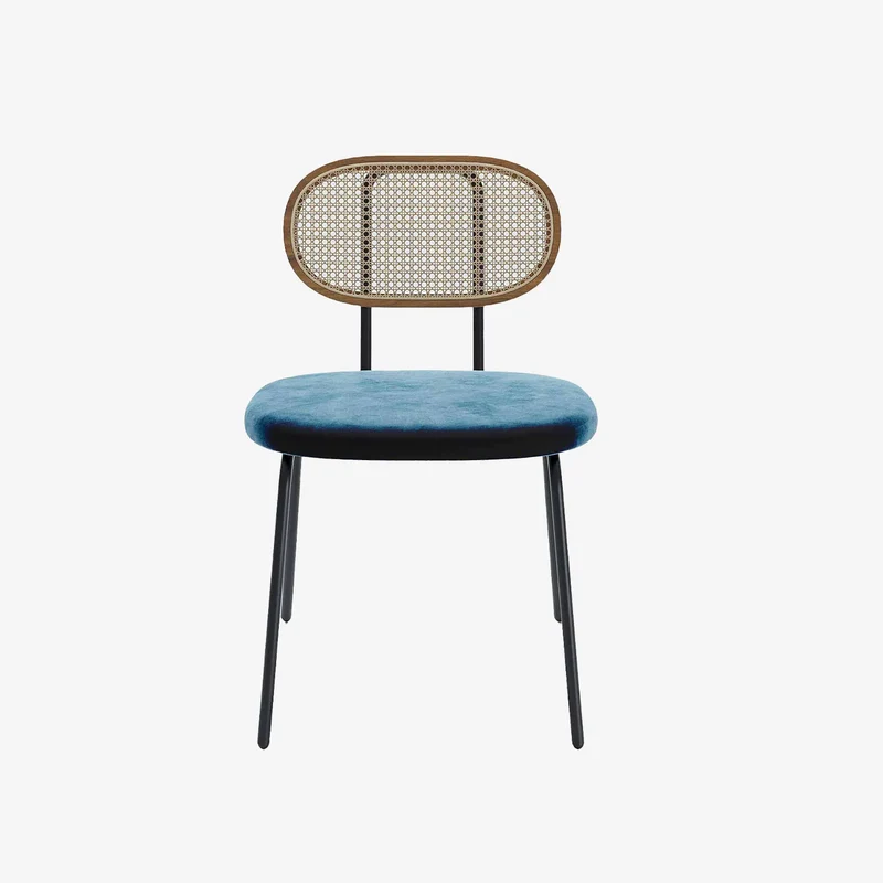 Lot de 2 chaises en rotin et velours bleu Gabrielle