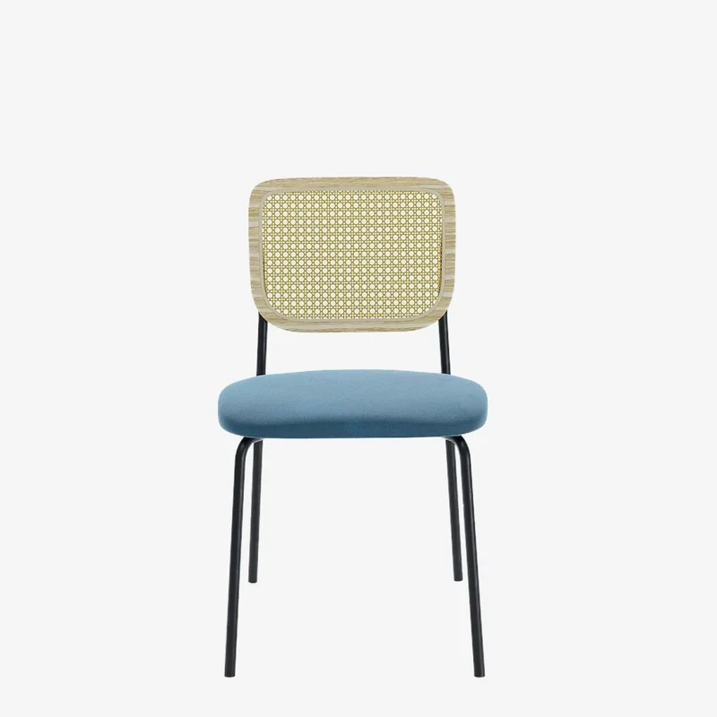 Lot de 2 chaises en rotin et velours bleu Juna