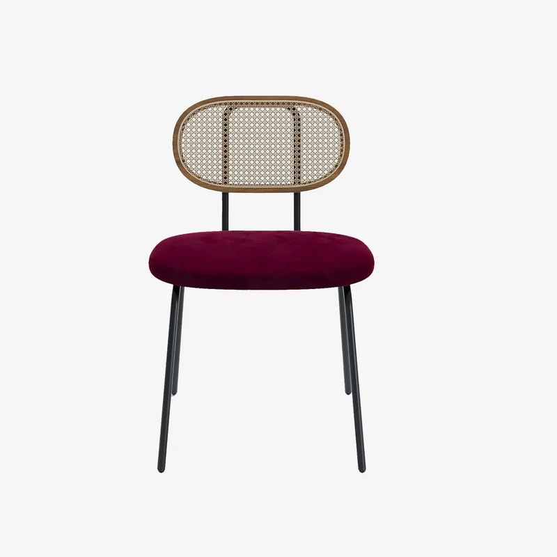Lot de 2 chaises en rotin et velours bordeaux Gabrielle