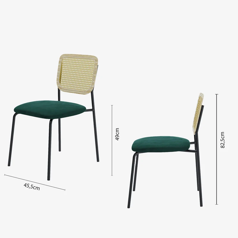 Lot de 2 chaises en rotin et velours vert Juna