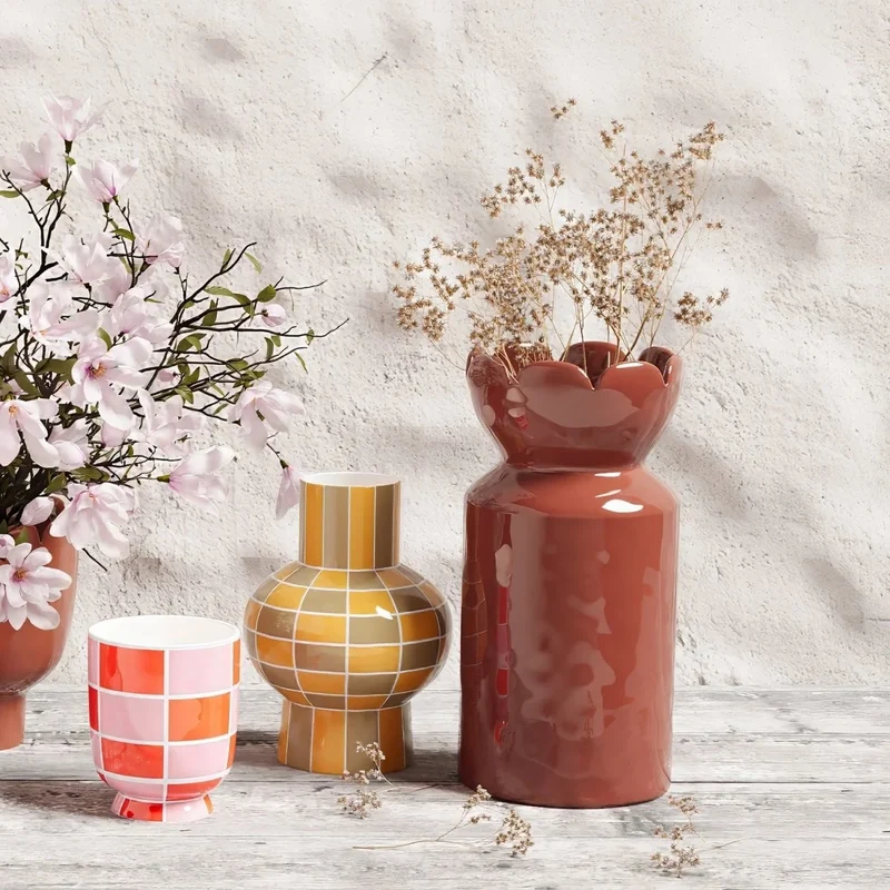 Grand vase col tulipe Rivoli, c ramique rouge