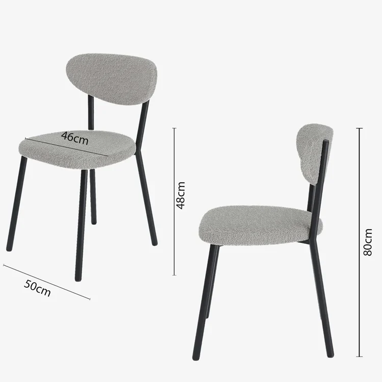 Lot de 2 chaises tissu bouclette pied métal