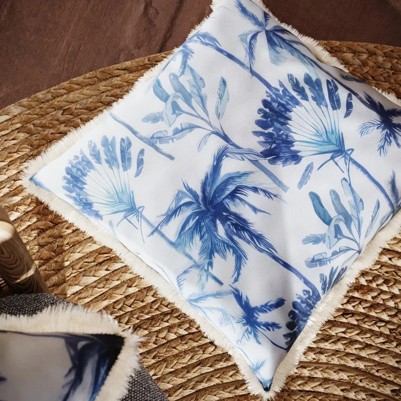 Coussin carr feuillage tropical bleu Dakar