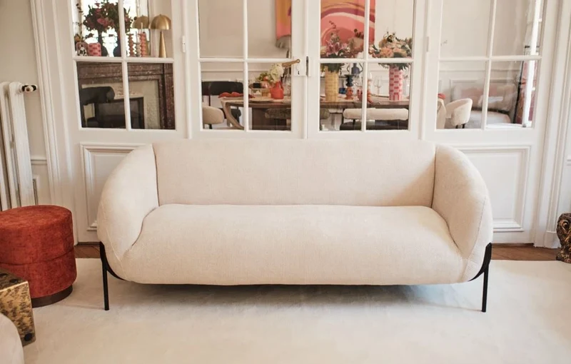 Joyce Canap design arrondi tissu chenille blanc