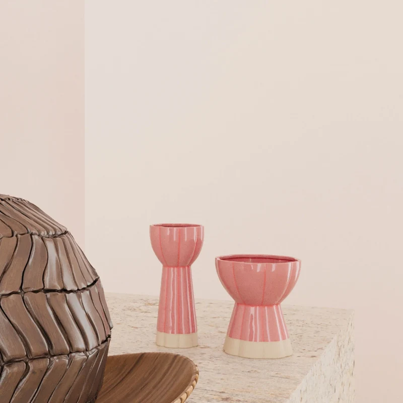 Set de 2 vases design vintage en c ramique rose Vienne
