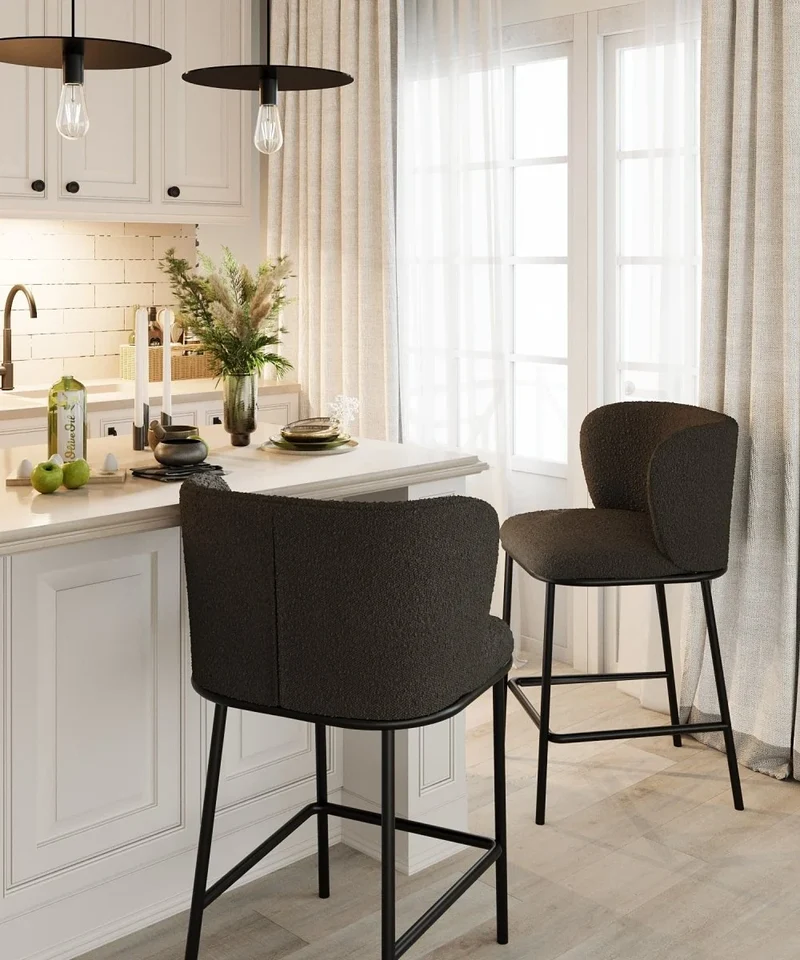 Lot de 2 tabourets de bar tissu boucl gris fonc C sar