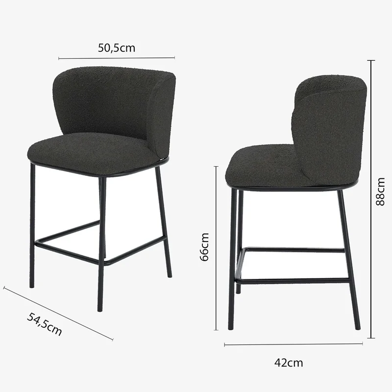 Lot de 2 tabourets de bar tissu boucl gris fonc C sar