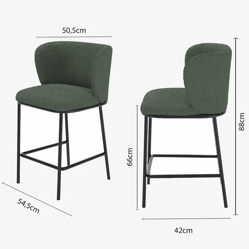 Lot de 2 tabourets de bar tissu boucl vert C sar