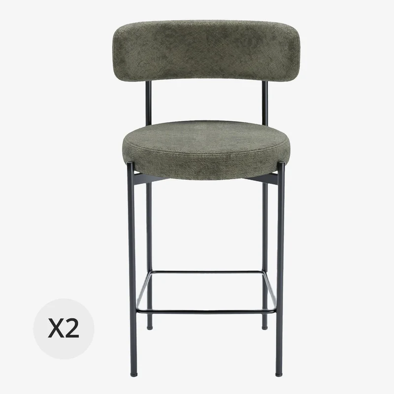 Lot de 2 tabourets de bar velours vert Agathe