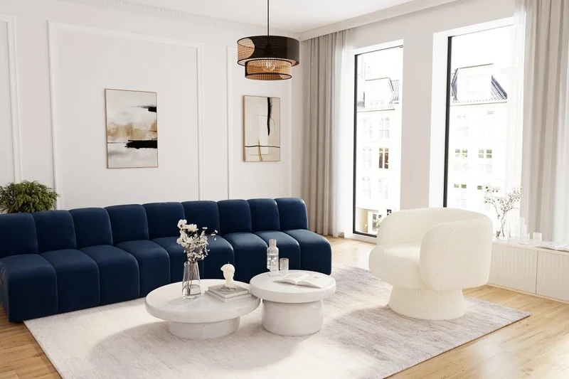 Canap modulable en velours bleu marine H l ne