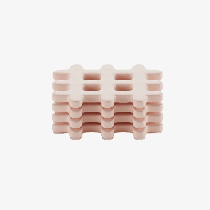Lot de 4 dessous de verre, carr c ramique tress e rose