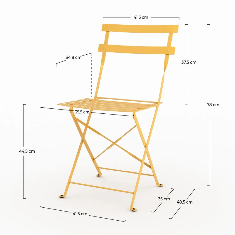 Lot de 2 chaises de jardin Kayla en métal jaune beurre, pliantes